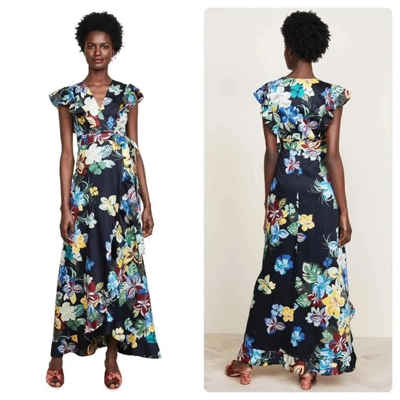 Alexis Janna Ruffle Floral Wrap Maxi Dress Sz Xs - Picture 3 of 5